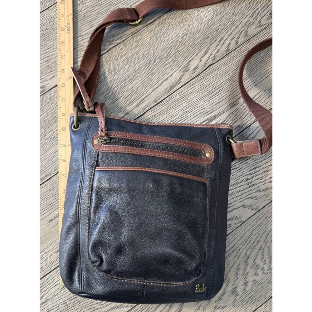 The Sak Iris Leather Crossbody Purse Shoulder Bag Black & Brown Adjustable Strap - Picture 9 of 13